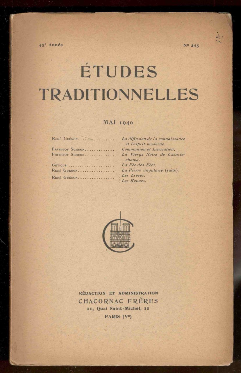 Études Traditionnelles. 45e année. Numero 245. Mai 1940