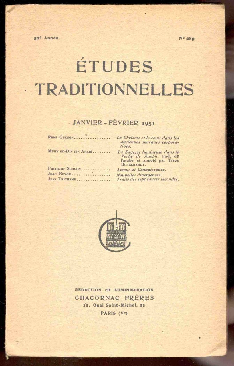 Études Traditionnelles. 52e année. Numero 289. Janvier-Février 1951