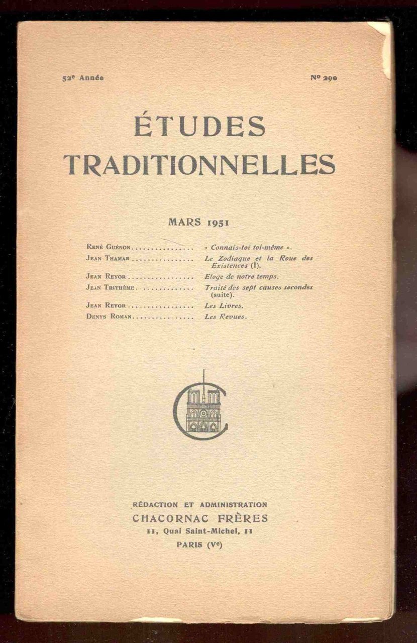 Études Traditionnelles. 52e année. Numero 290. Mars 1951