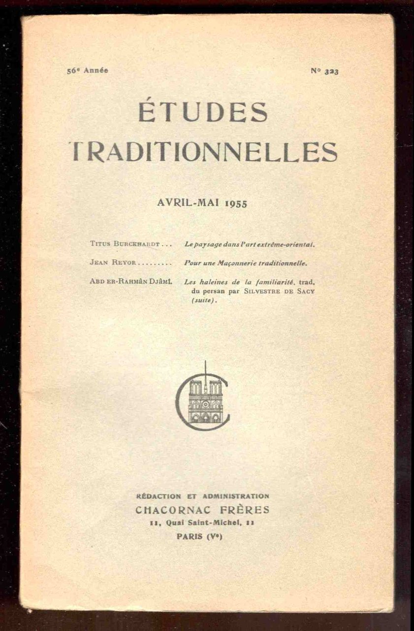 Études Traditionnelles. 56e année. Numero 323. Avril-Mai 1955