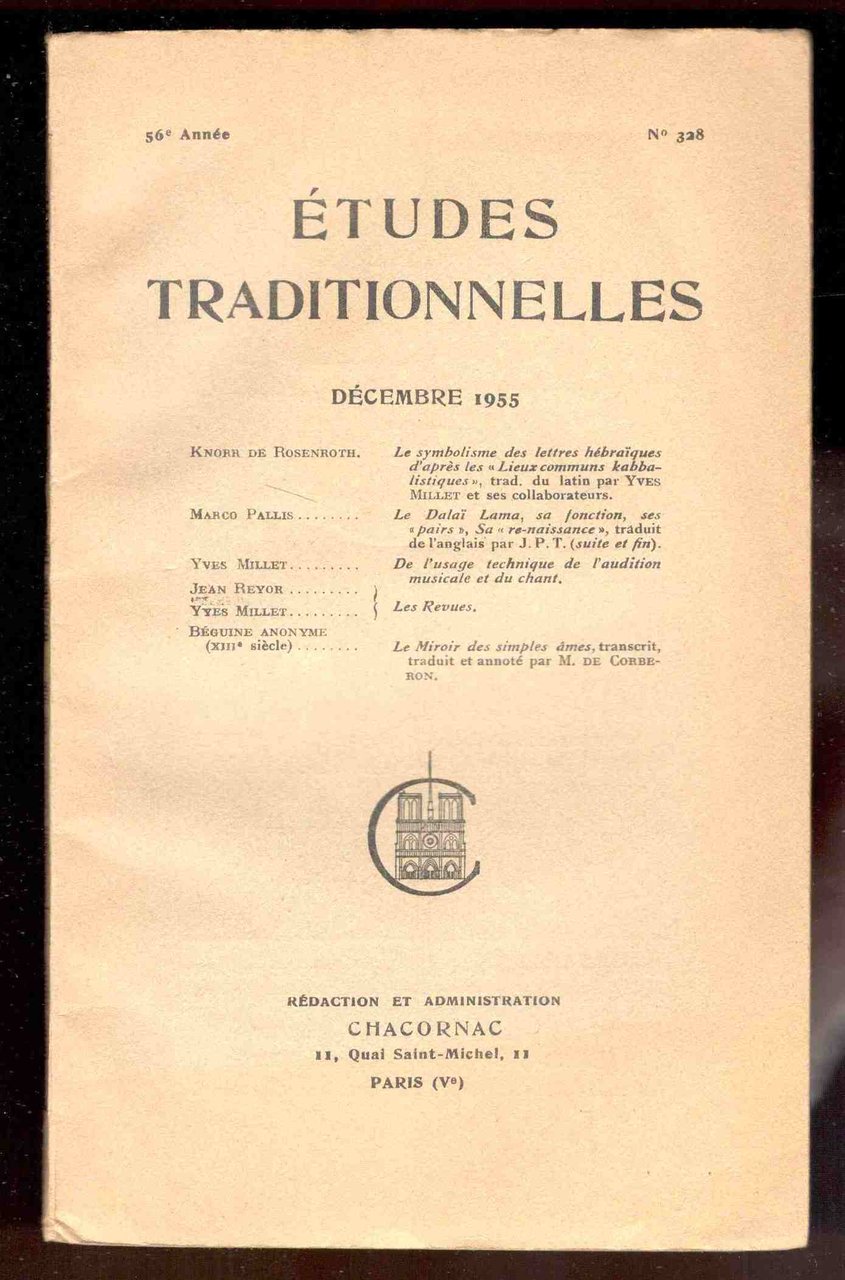 Études Traditionnelles. 56e année. Numero 328. Décembre 1955
