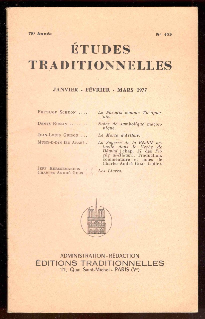 Études Traditionnelles. 78e année. Numero 455. Janvier-Février-Mars 1977