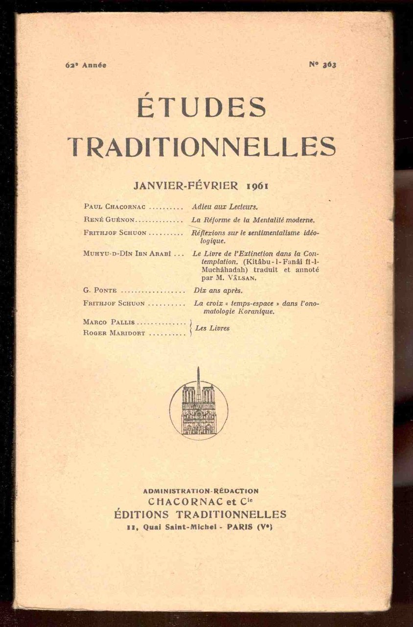 Études Traditionnelles. 62e année. N°363. Janvier-Février 1961