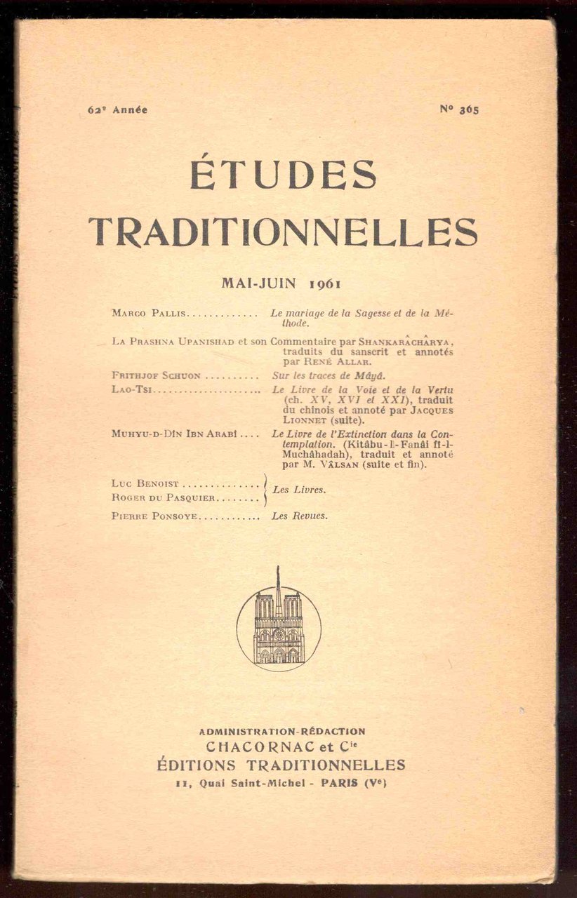 Études Traditionnelles. N°365. 62e année. Mai-Juin 1961