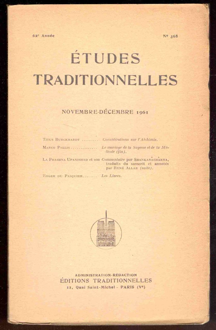 Études Traditionnelles. N°368. 62e année. Novembre-Décembre 1961