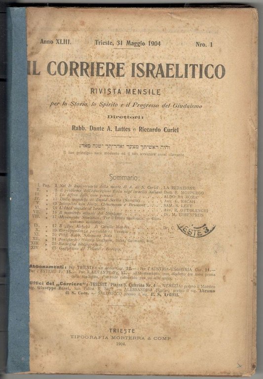 Il corriere israelitico. Periodico mensile per la Storia, lo Spirito …