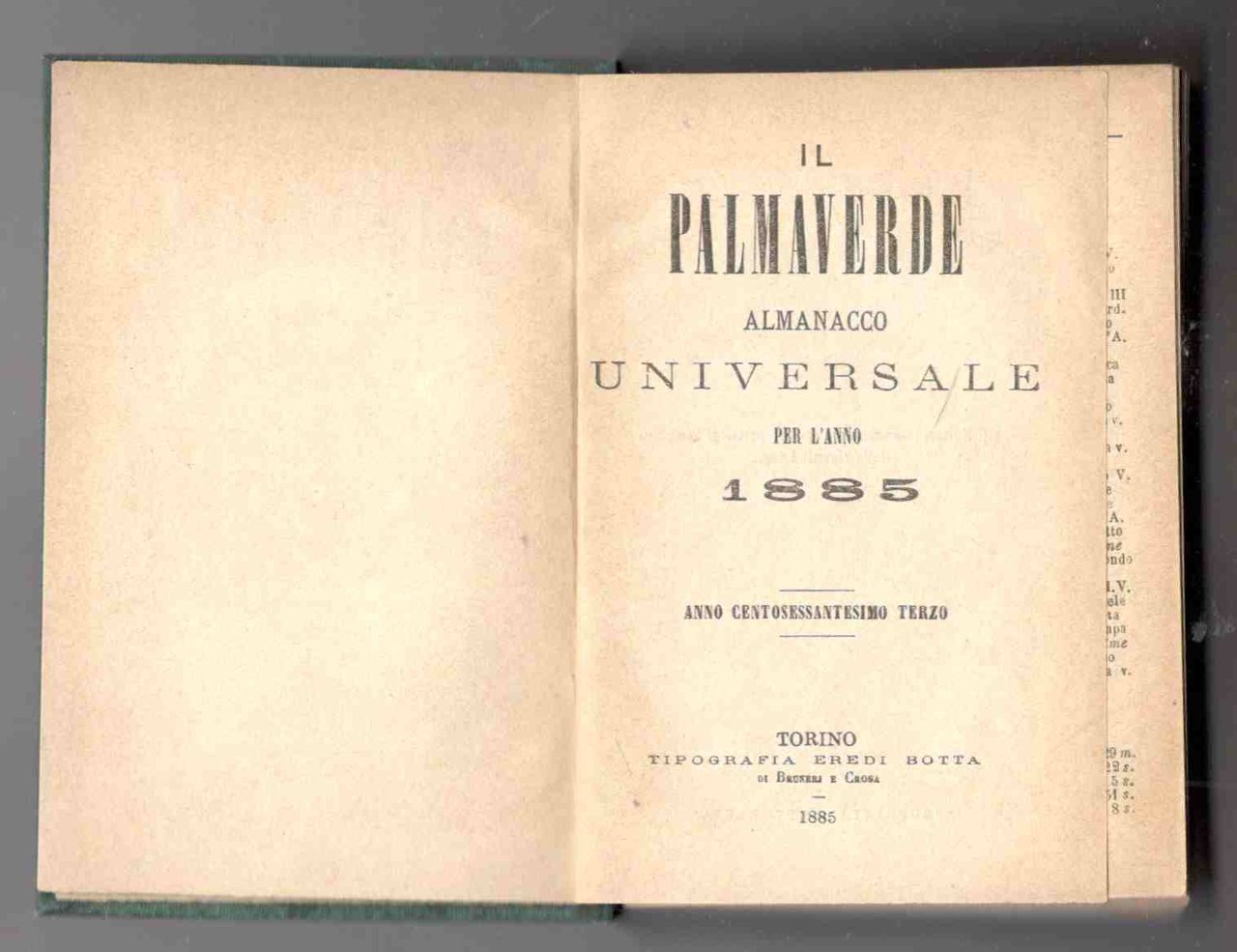Il Palmaverde almanacco universale per l'anno 1885. Anno centosessantesimo terzo