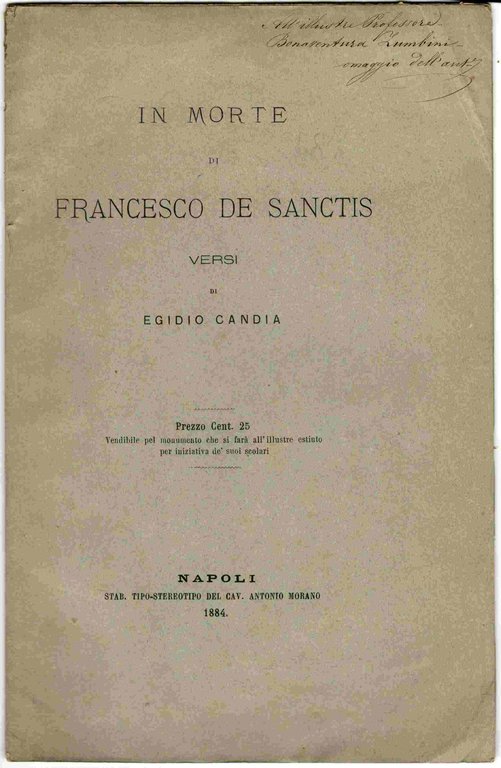 In morte di Francesco De Sanctis. Versi