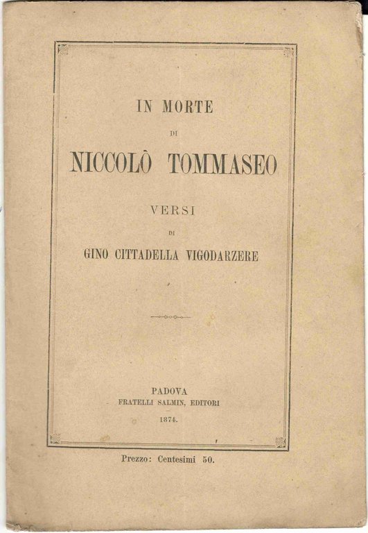 In morte di Niccolò Tommaseo. Versi
