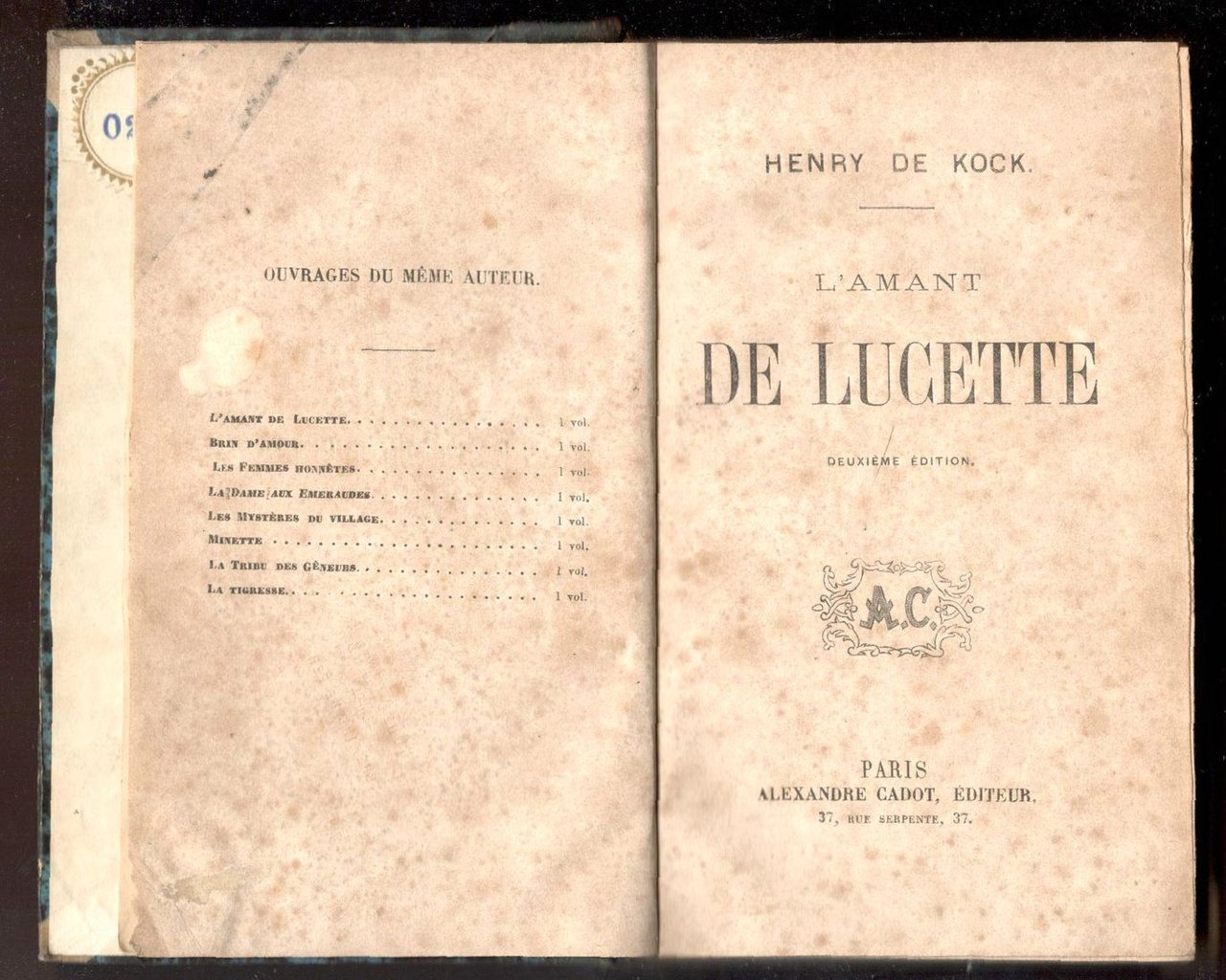 L'amant de Lucette. Deuxième édition