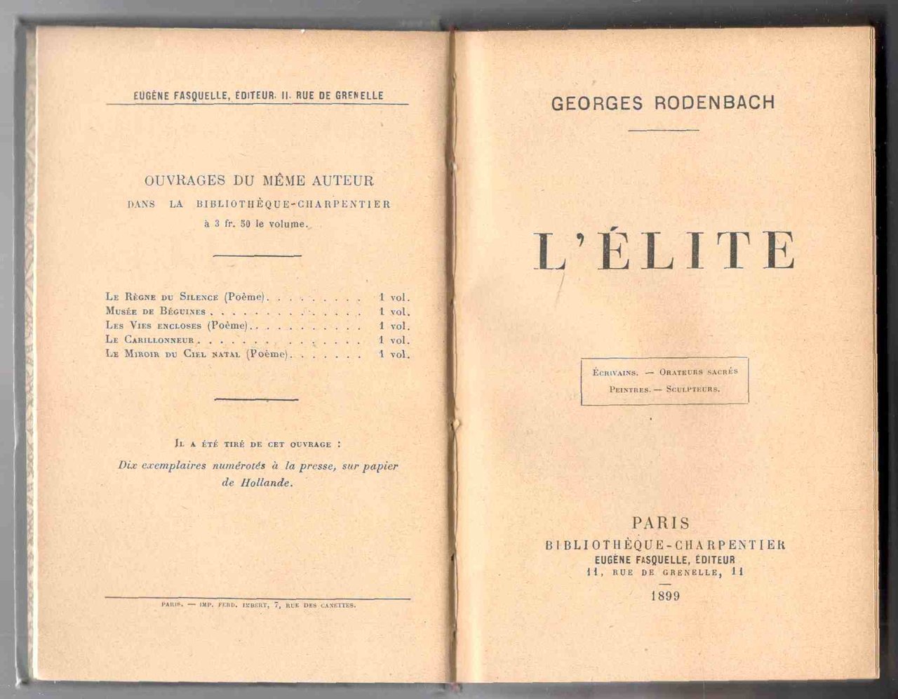 L'élite. Écrivains - Orateurs sacrés - Peintres - Sculpteurs