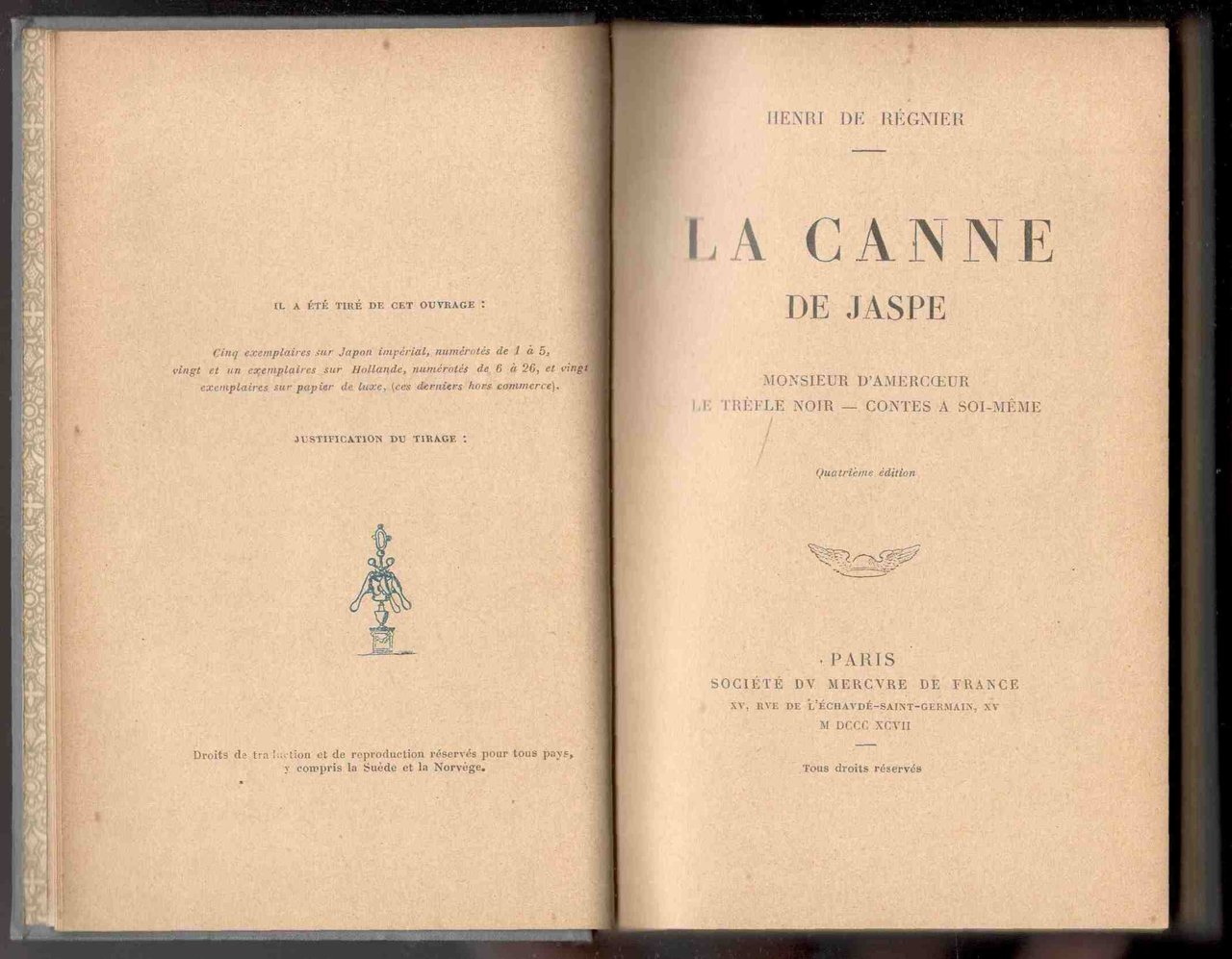 La Canne de Jaspe. Monsieur d'Amercoeur. Le Trèfle noir. Contes …