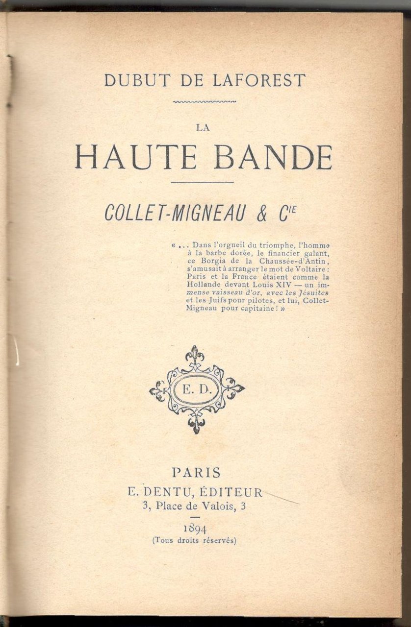 La haute bande. Collet-Migneau & Cie