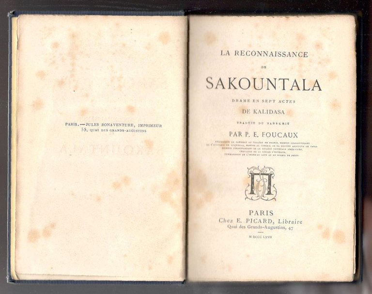 La reconnaissance de Sakountala. Drame en sept actes de Kalidasa