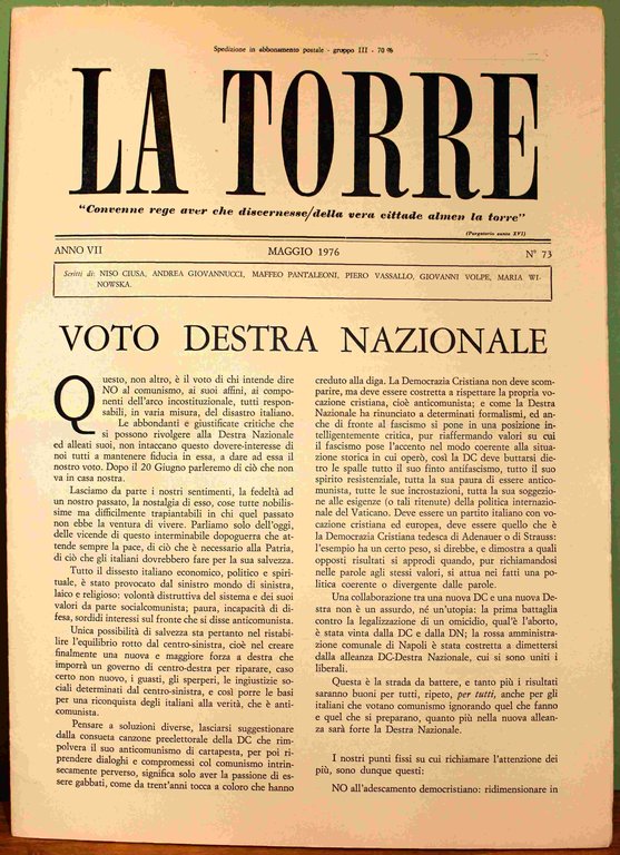 La Torre. Rivista mensile. Anno VII. 1976. Annata completa