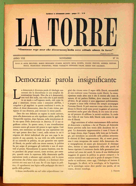 La Torre. Rivista mensile. Anno VIII. 1977. 9 fascicoli (su …