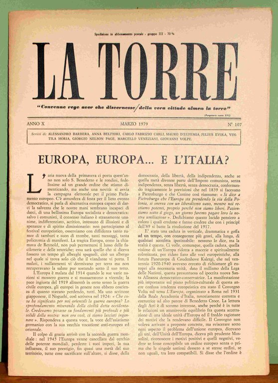 La Torre. Rivista mensile. Anno X. 1979. 6 fascicoli