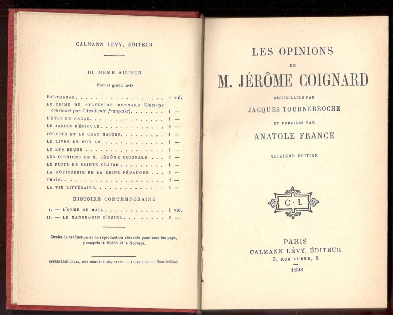 Les opinions de M. Jérôme Coignard recueillies par Jacques Tournebroche | Immagine principale