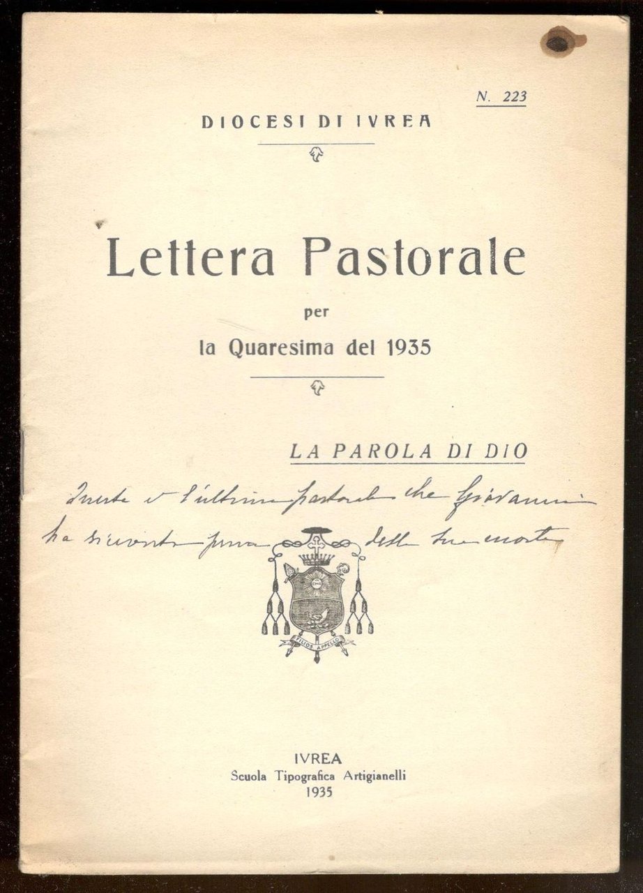 Lettera pastorale per la quaresima del 1935. La parola di …