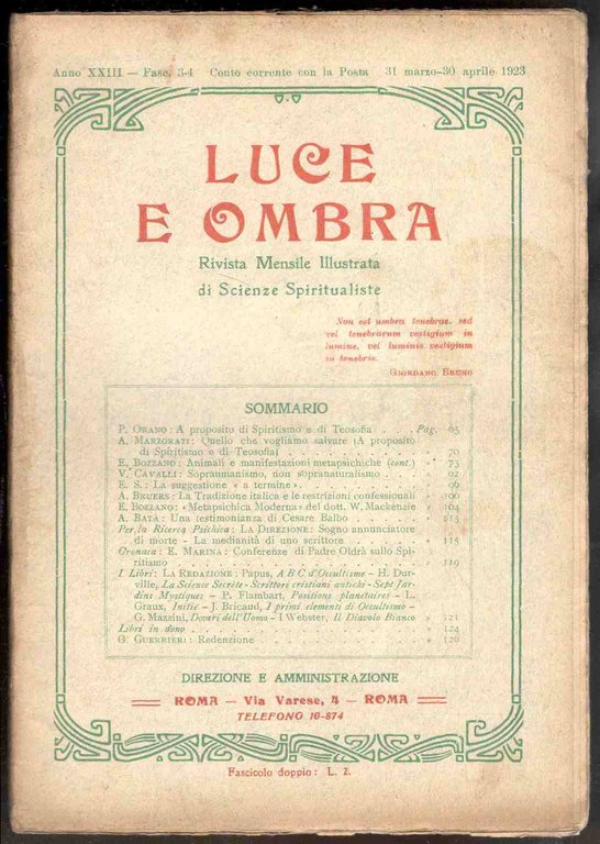 Luce e Ombra. Rivista mensile di Scienze Spiritualiste. Fascicolo 3-4, … | Immagine Gallery 1