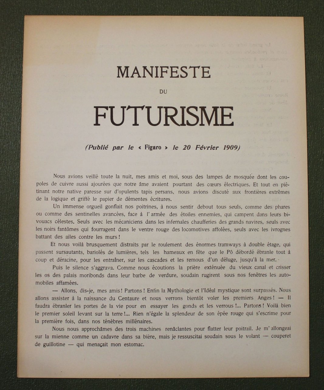 Manifeste du Futurisme (Publié par le “Figaro” le 20 Février …