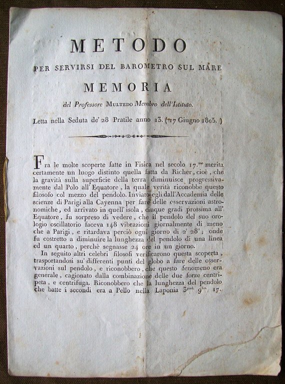 Metodo per servirsi del barometro sul mare memoria del professore …