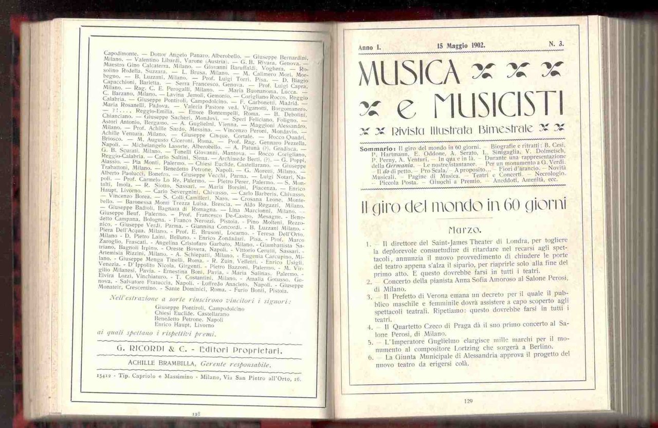 Musica e musicisti. Rivista illustrata bimestrale. Annata completa 1902