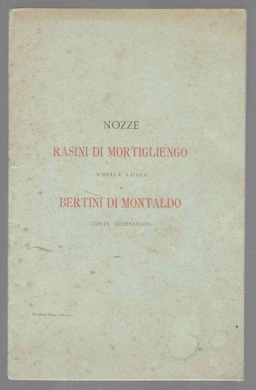 Nozze Rasini di Mortigliengo, nobile Luisa e Bertini di Montaldo, … | Immagine principale