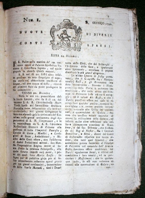 Nuove di diverse corti e paesi. Anno 1792