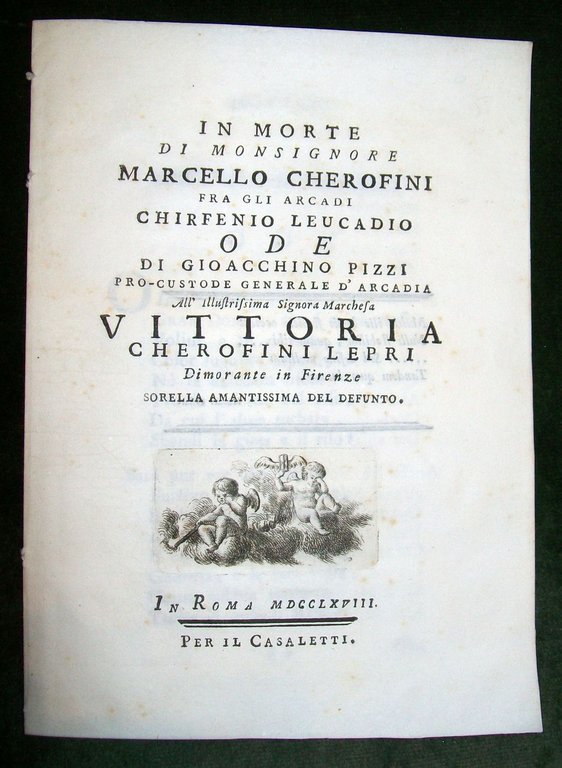 Ode in morte di Marcello Cherofini fra gli Arcadi Chirfenio …