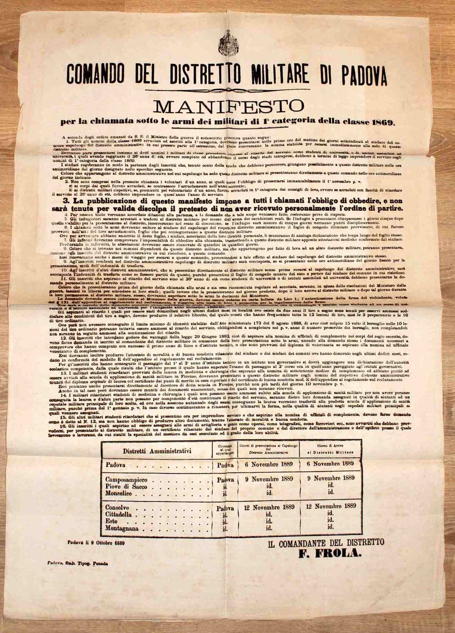 Padova. Comando del Distretto Militare. Manifesto per la chiamata sotto … | Immagine principale