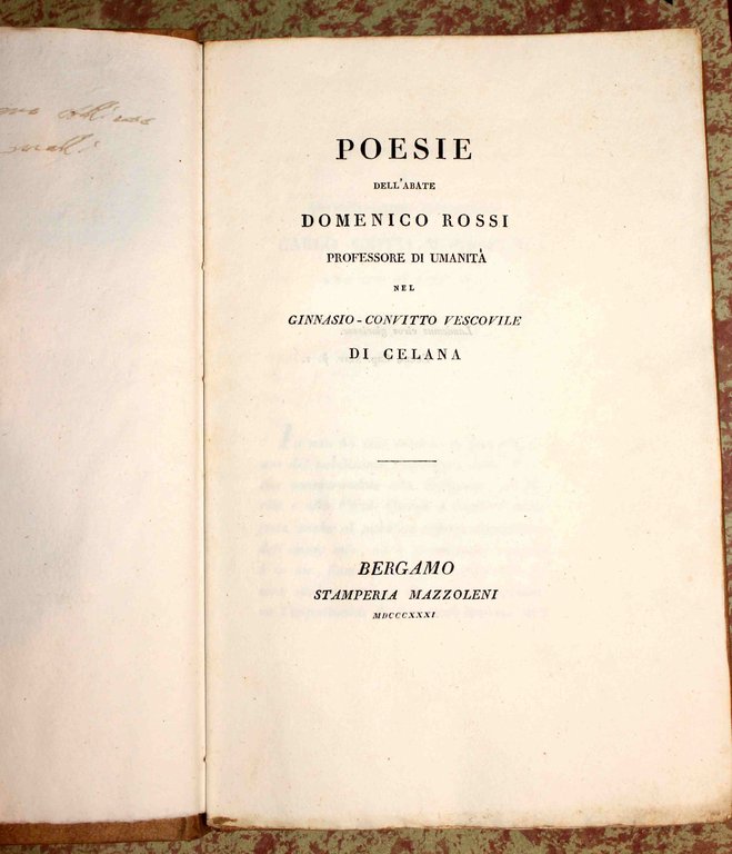 Poesie dell'abate Domenico Rossi professore di umanità nel ginnasio-convitto vescovile …