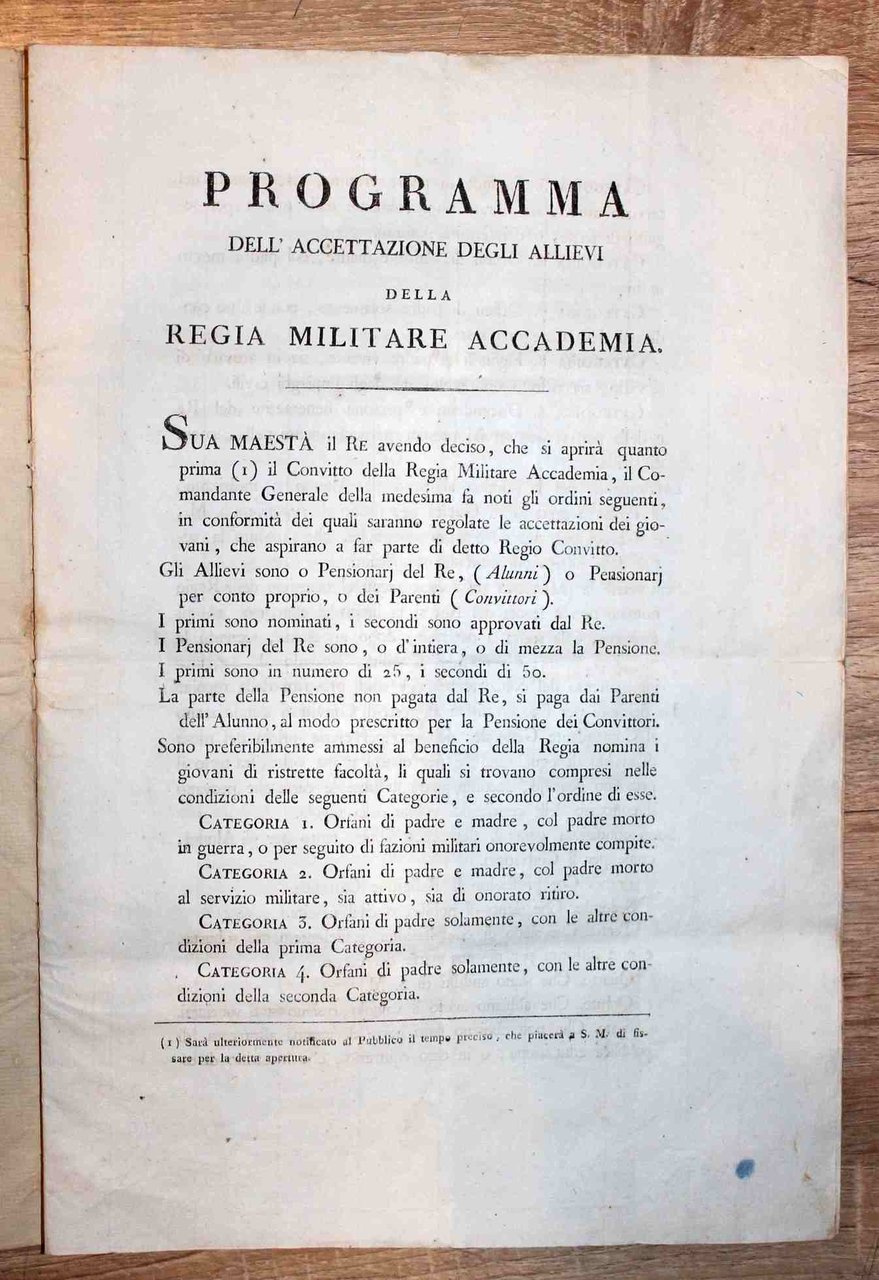 Programma dell'accettazione degli allievi della Regia Militare Accademia | Immagine principale