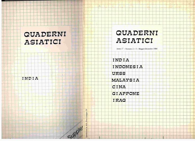 Quaderni asiatici. Anno 1° - Numero 2-3, Maggio-Dicembre 1984. India, …