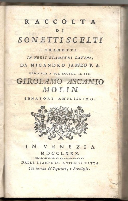 Raccolta di sonetti scelti tradotti in versi esametri latini, da … | Immagine Gallery 2