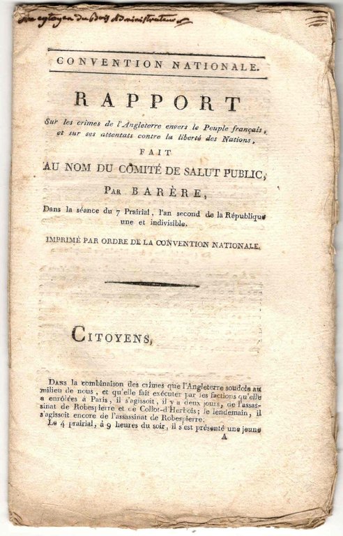 Rapport sur les crimes de l’Angleterre envers le Peuple français, …