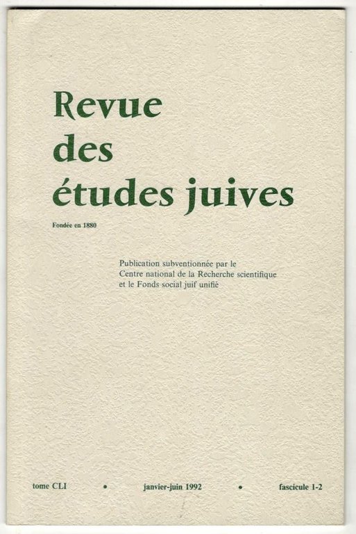 Revue des études juives. Tome CLI, janvier-juin 1992. Fascicule 1-2