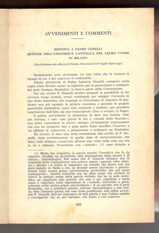 Risposta a padre Gemelli rettore della Università Cattolica del Sacro …