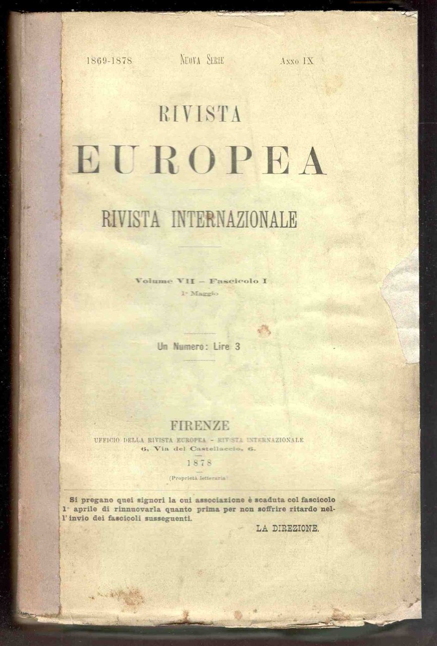 Rivista Europea. - Rivista Internazionale. Volume VII. Fascicoli I-IV. Maggio-Giugno …