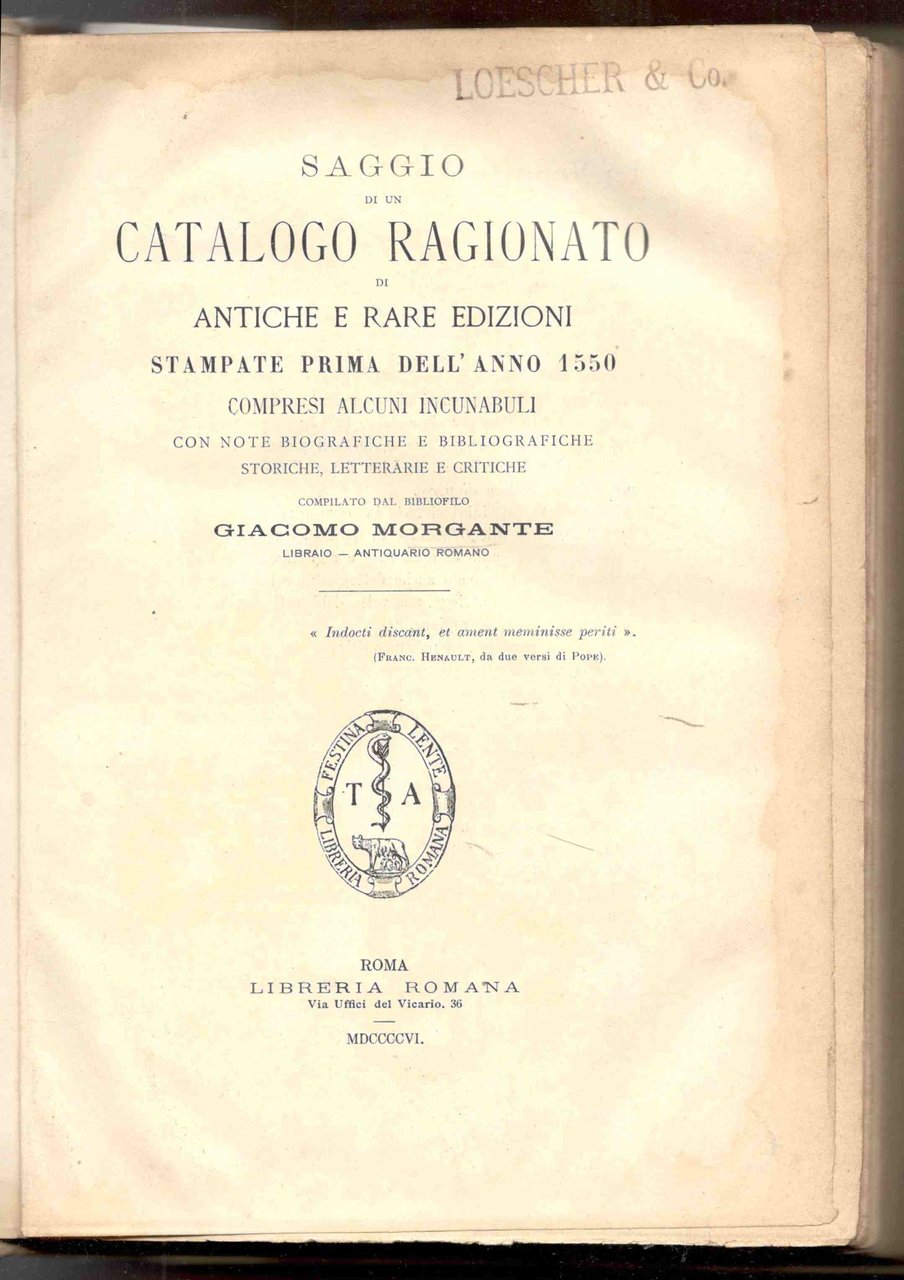Saggio di un catalogo ragionato di antiche e rare edizioni … | Immagine principale