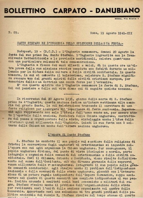 Santo Stefano Re d'Ungheria. Introduzione di S. Em. il Card. …