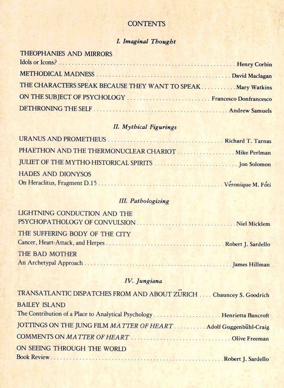 Spring 1983. An Annual of Archetypal Psychology and Jungian Though