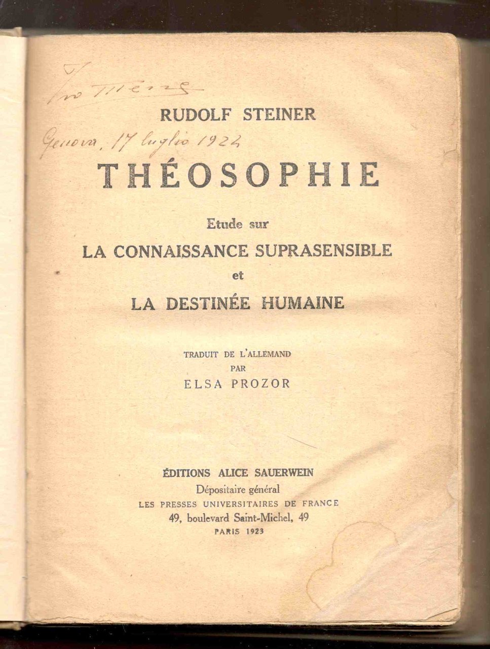 Théosophie. Etude sur la connaissance suprasensible et la destinée humaine