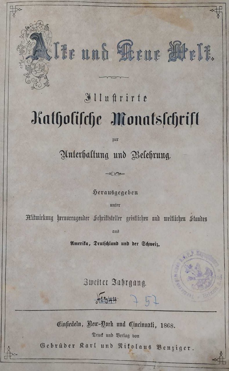 ALTE UND NEUE WELT . ILLUSTRIERTE KATHOLISCHE MONATSCHRIFT ZUR UNTERHALTUNG … | Immagine principale