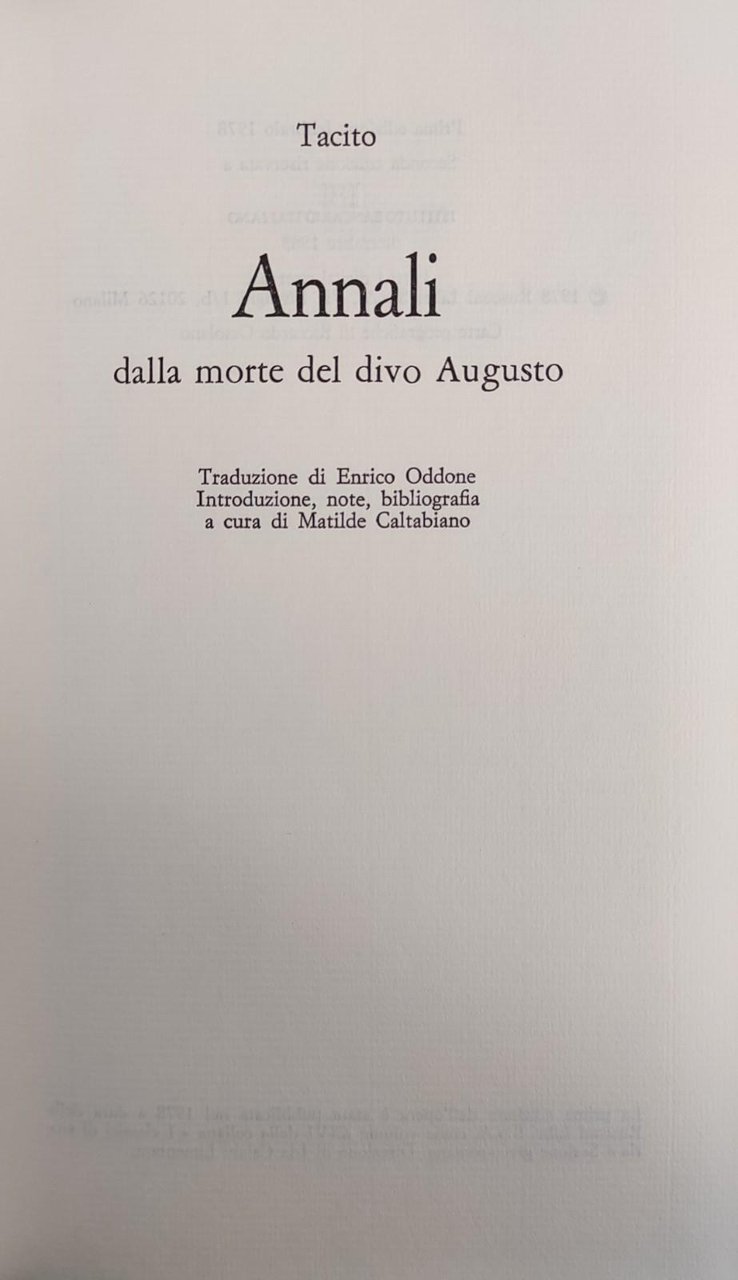 ANNALI. DALLA MORTE DEL DIVO AUGUSTO