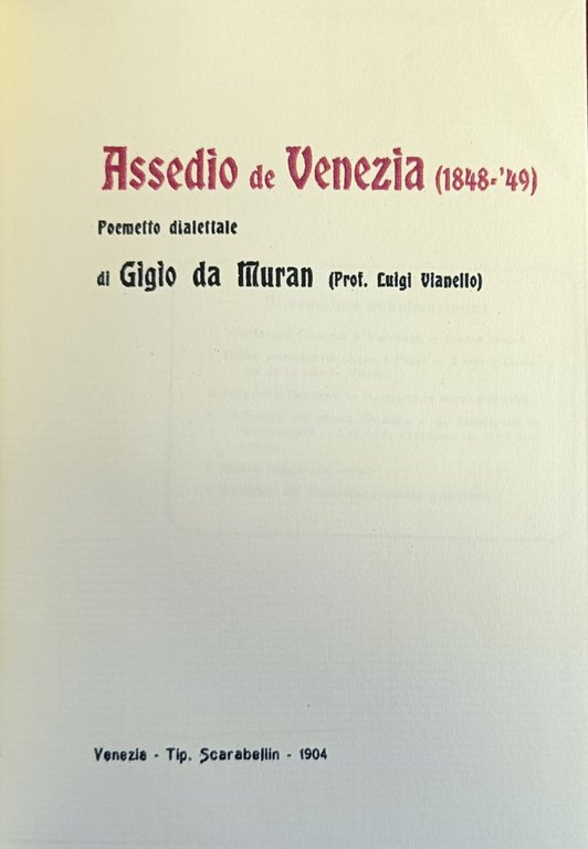 ASSEDIO DE VENEZIA (1848-49). POEMETTO DIALETTALE