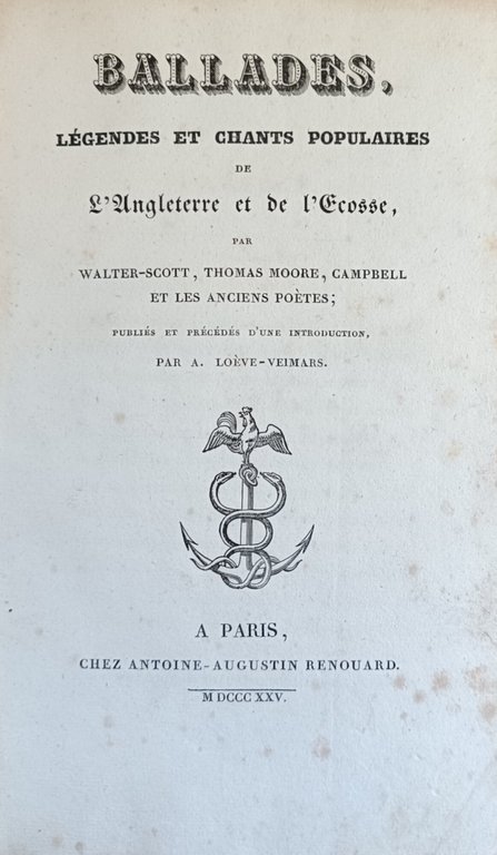 BALLADES, LEGENDES ET CHANTS POPULAIRES DE L'ANGLETERRE ET DE L'ECOSSE
