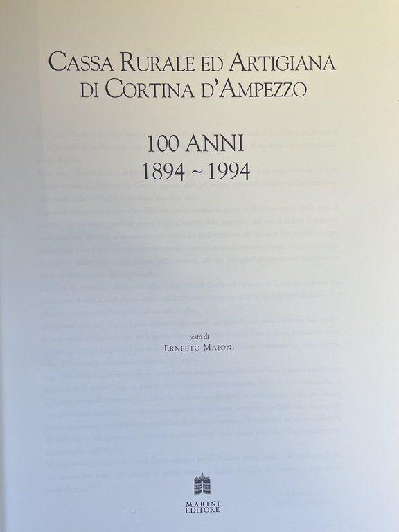 CASSA RURALE ED ARTIGIANA DI CORTINA D'AMPEZZO 100 ANNI (1894 …