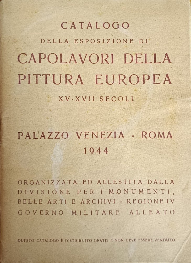 CATALOGO DELLA ESPOSIZIONE DI CAPOLAVORI DELLA PITTURA EUROPEA XV-XVII SECOLI