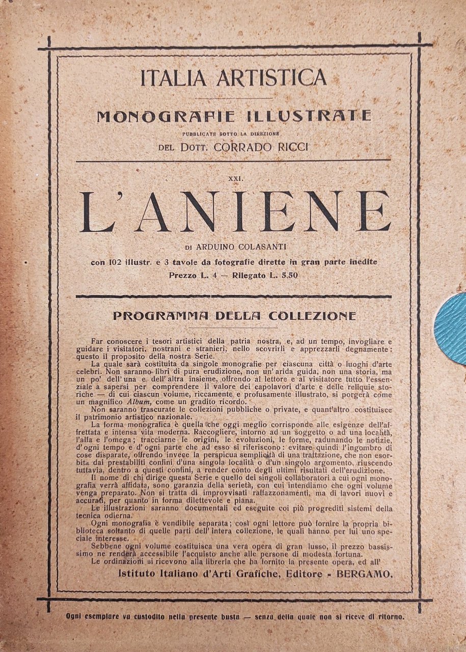 COLLEZIONE DI MONOGRAFIE ILLUSTRATE. ITALIA ARTISTICA. L' ANIENE